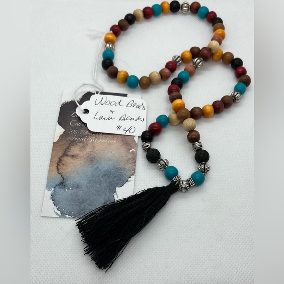 Multi-coloured Wooden Bead Half Mala - Picture 3 of 3